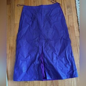 Elegant Vegan Leather Purple Midi Skirt with Lace Detail